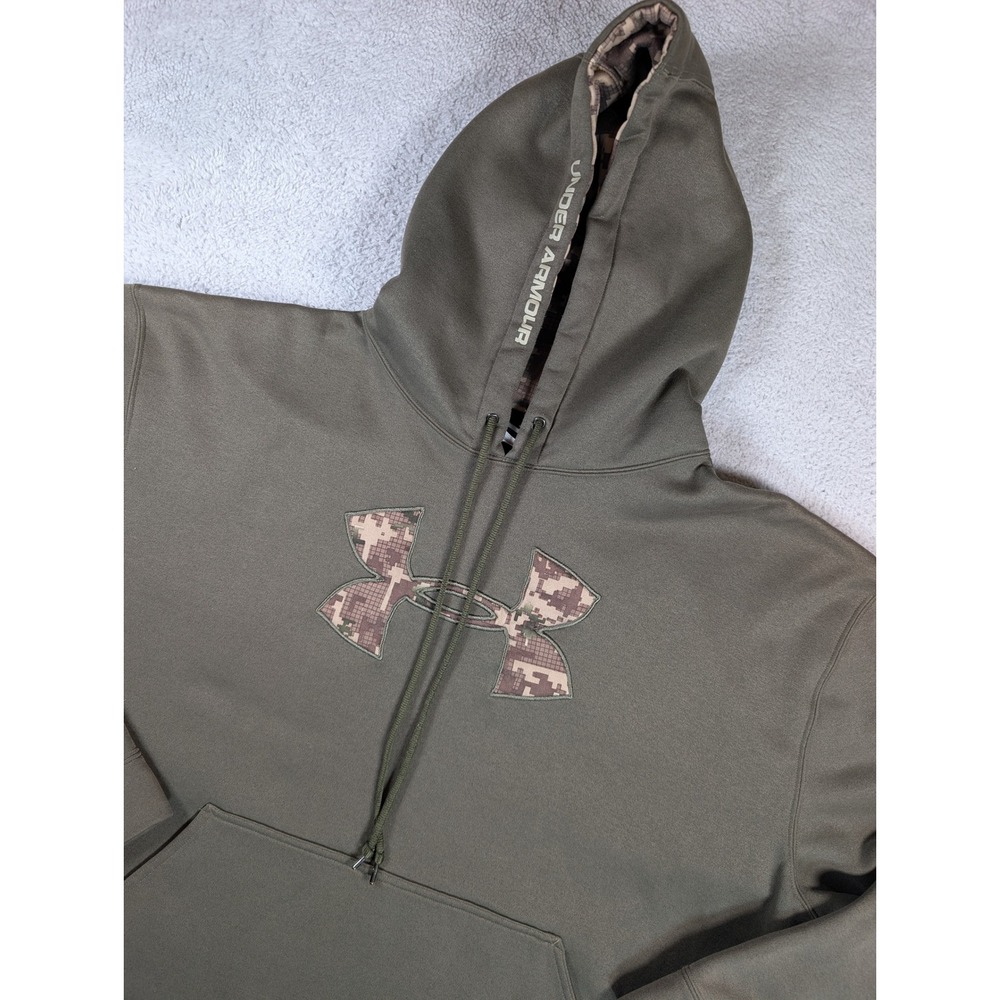 Under Armour Mens XL Olive Green Digital Camo Logo Pullover Hoodie 1004429